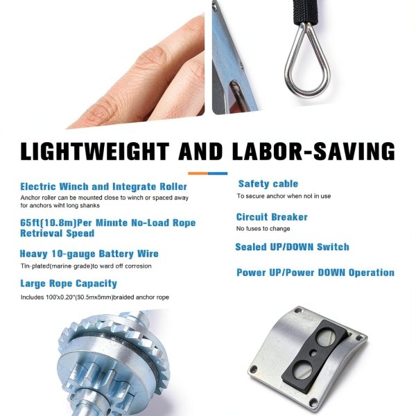 Electric Anchor Winch Acdet 25LBS Marine with Remote Control White-6