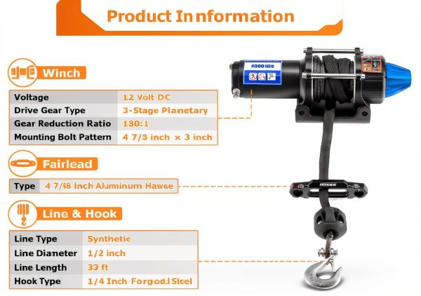 WeiSen 12V winch Kit 4500lb Mount Bracket & Synthetic Line-2
