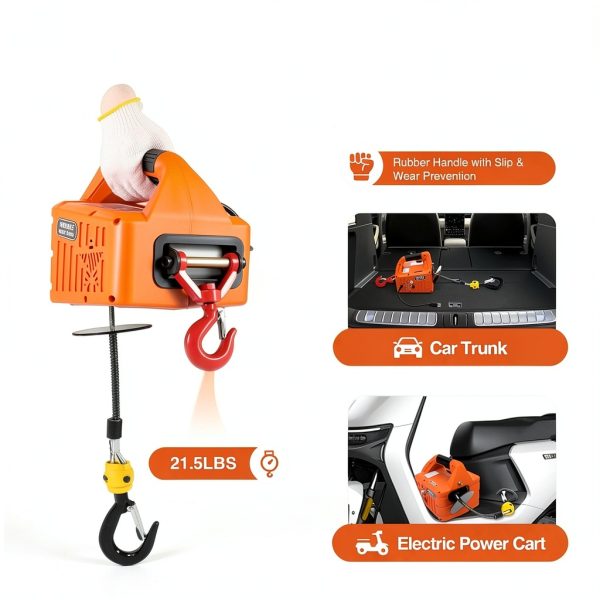 Electric Hoist Winch NTNOEA 110V Portable 1500W 1100lb Capacity Orange-3