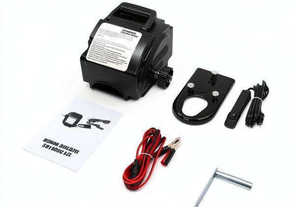 Portable Electric Winch lxrnqcey 12V 300W 5000lb Capacity Black-2