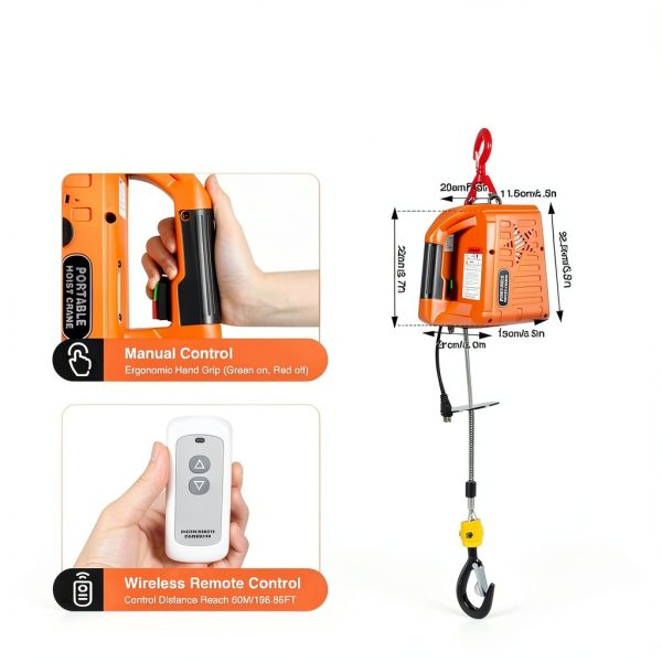 Electric Hoist Winch NTNOEA 110V Portable 1500W 1100lb Capacity Orange-2