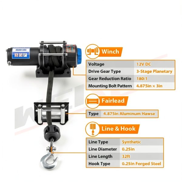WeiSen 4500lb 12V ATV UTV Electric Winch Kit with Synthetic Line-2